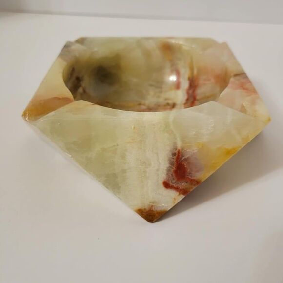 Vintage MCM Carved Polished Onyx Marble Natural Stone Ashtray 6.5" × 6.5" - Picture 5 of 10